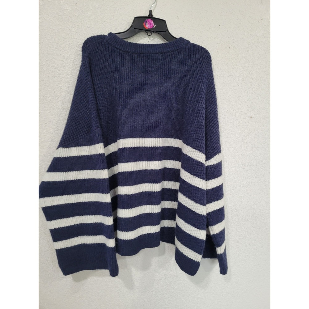 Ellos Navy White Stripe Crew Neck Long Sleeve Knit Sweater Top L Oversized #17 - Picture 2 of 7